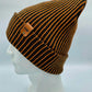 Cuffed Wide Ribbed Striped Beanie, Contrast, Black and Orange, Classic Beanie