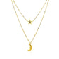 14k Yellow Gold Double-Strand Chain Necklace with Puff Moon and Star