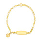 14k Yellow Gold Heart Accented Childrens Cable Chain ID Bracelet (6.35 mm)