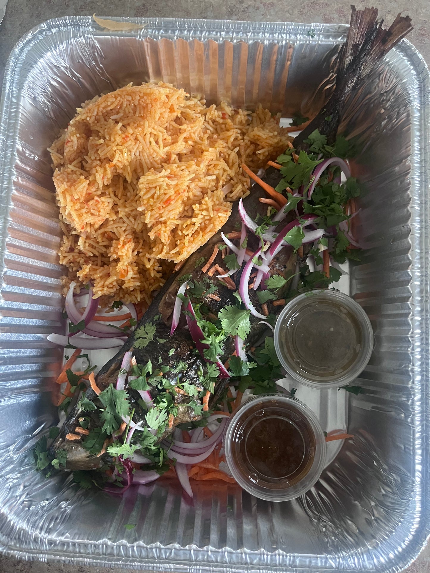 Mackerel Fish with Jollof Rice