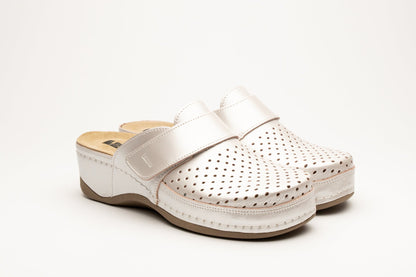 Aurora IV by LEON- Women’s Leather Clog- Perforation and Adjustable Velcro Strap