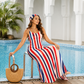 Duma Mbili Two-Piece Summer Striped Sleeveless  Maxi Dress