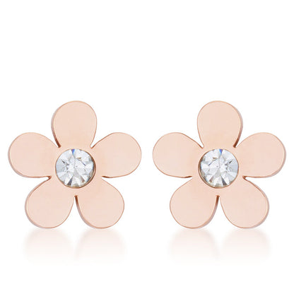 Avera Daisy 0.3ct CZ Stainless Steel Flower Stud Earrings