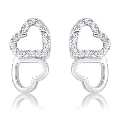 Avera Melded Hearts and Cubic Zirconia Stud Earrings