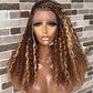 Raw Human Hair Flowy Knotless Wig (100% Raw Human Hair Lace & Curls) Mixed Colors