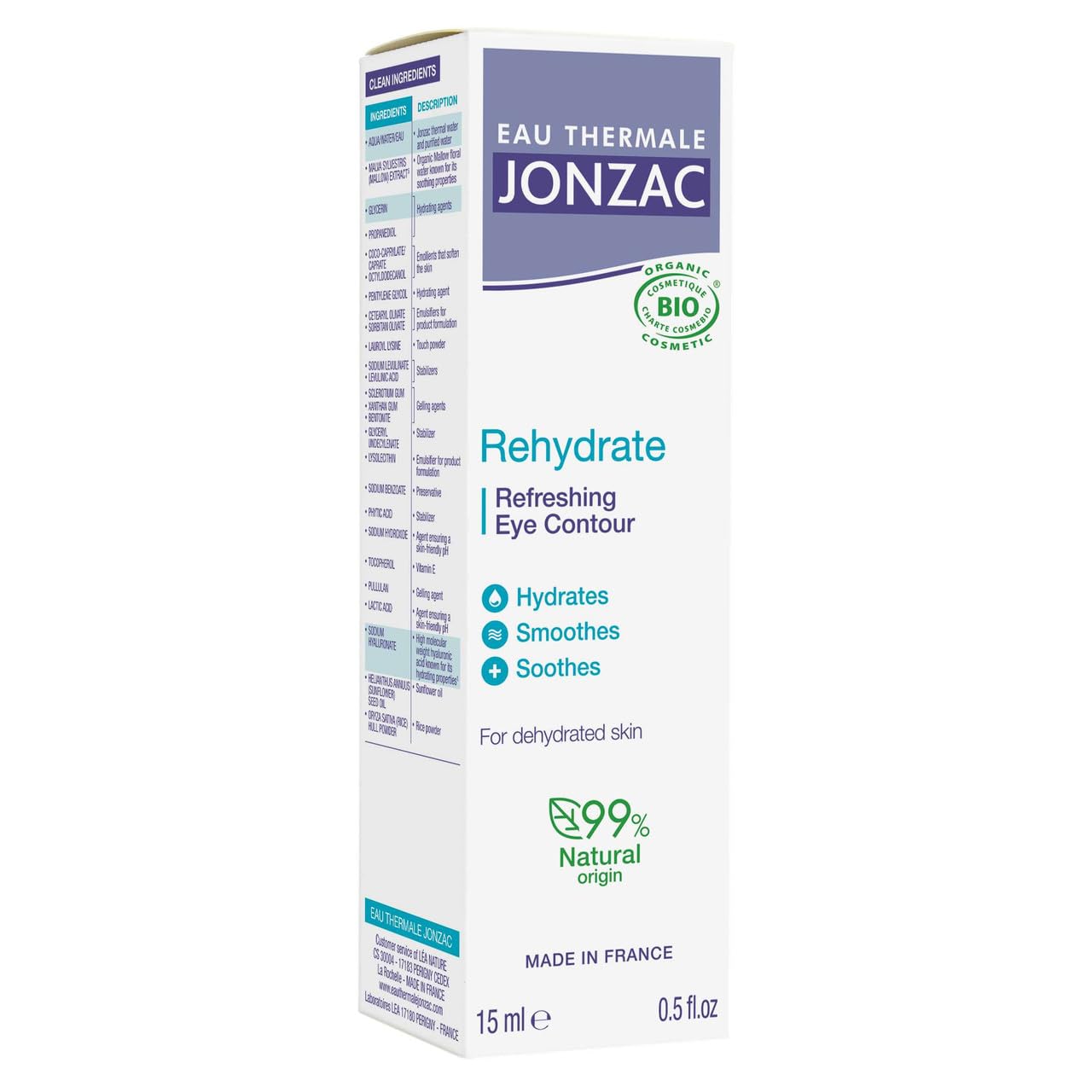 Eau Thermale Jonzac REACTIV Anti-Aging Eye Contour Cream, 0.50 fl. oz., Case of 6 — Organic & Vegan