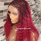 Wet And Wavy 100% Human Hair Knotless Braid Wig, HD Full Lace, Burgundy
