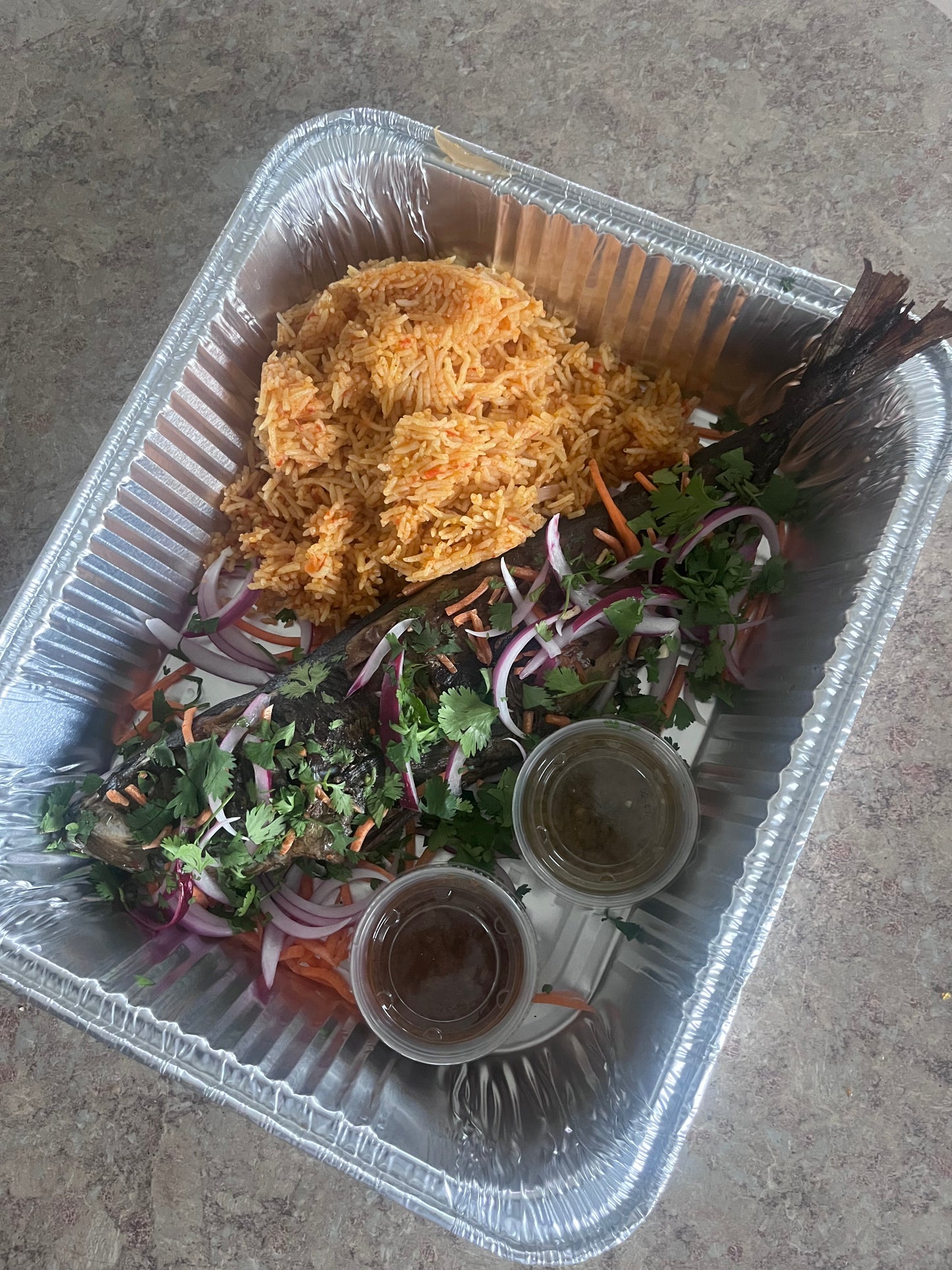 Mackerel Fish with Jollof Rice