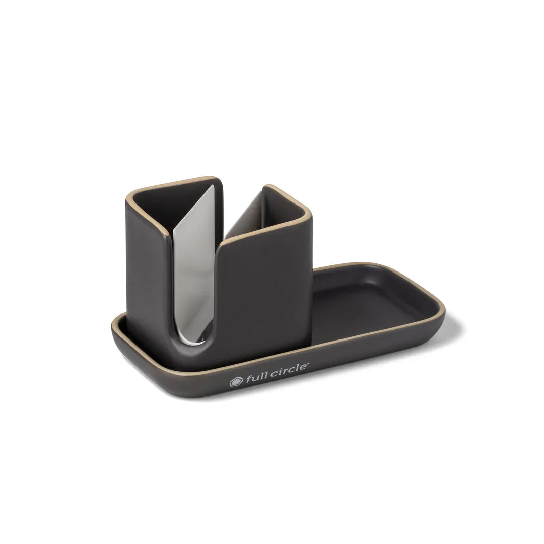 Full Circle Home Ceramic Sink Caddy - Durable and Space-Saving White Dishwashing Organizer