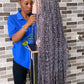 100% Human Hair Bohemian Knotless Braid Wig, Gray Color, Waist Length - (TARA GERY)