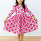 Fluttering Hearts 3/4 Sleeve Ruffle Twirl Dress