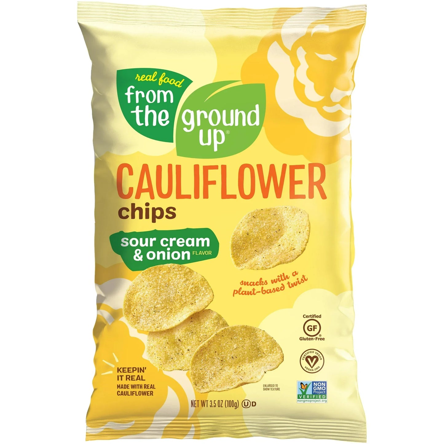From The Ground Up Sour Cream & Onion Cauliflower Chips, 3.5 oz, Pack of 12