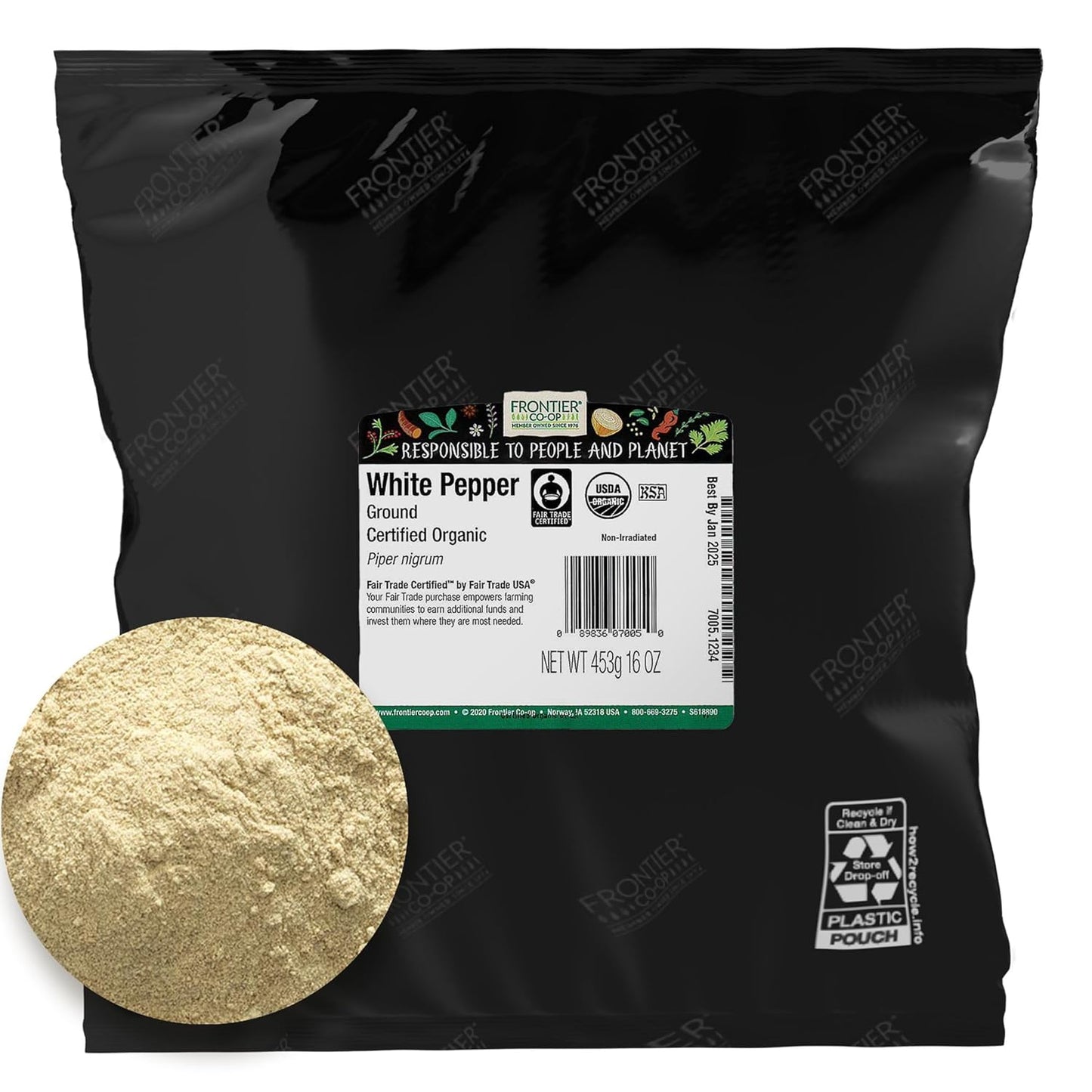 Frontier Herb Organic Ground White Pepper, 1 lb