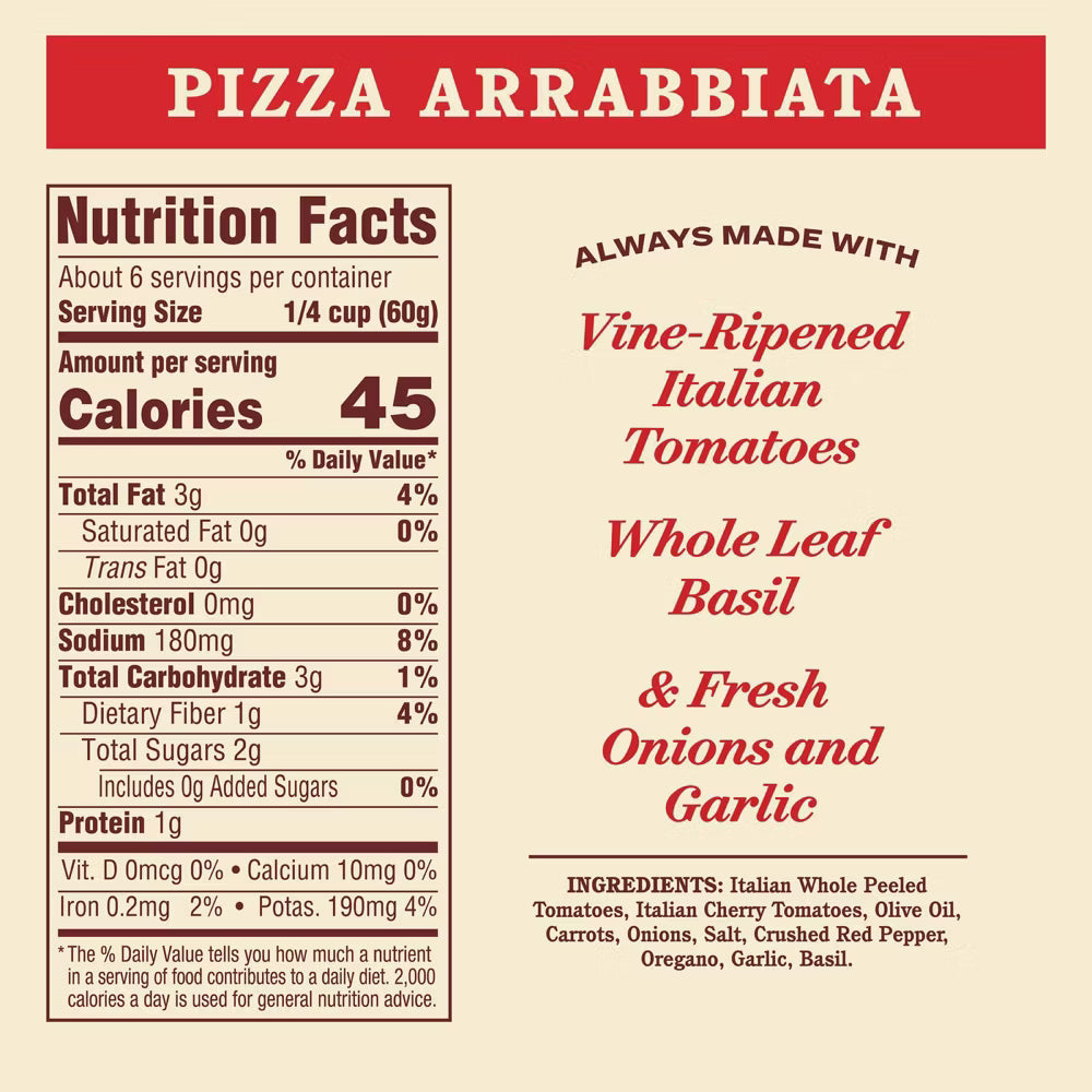 Rao's Arrabbiata Pizza Sauce, 12.3 Oz., Case of 6 – Authentic Italian, Spicy, Gluten-Free, Non-GMO