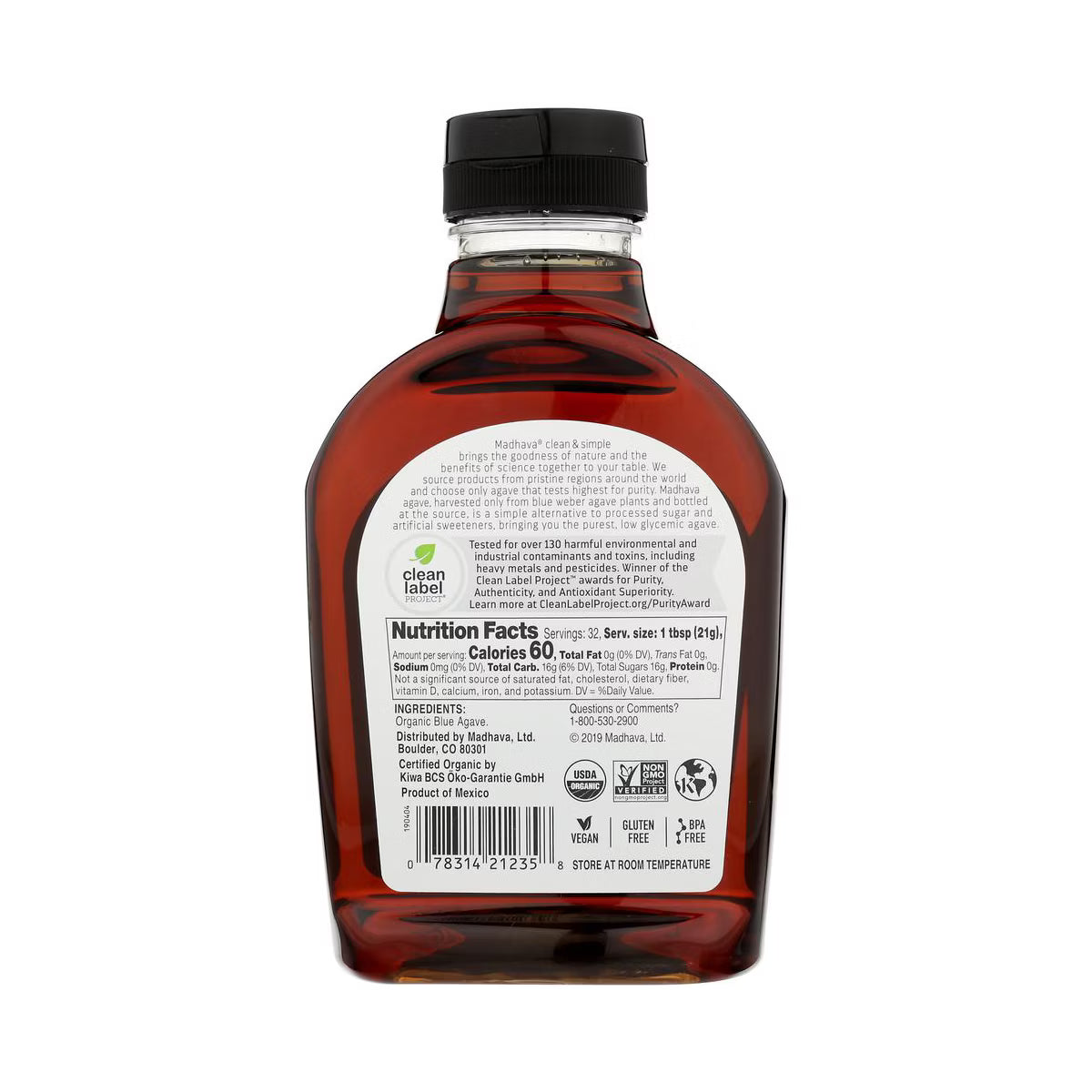 Madhava Organic Agave Nectar, Amber, 23.5 oz., Pack of 6
