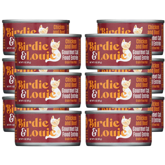 Birdie & Louie Cat Food, Chicken & Beef, 3 oz (Pack of 12) - Premium cat food.