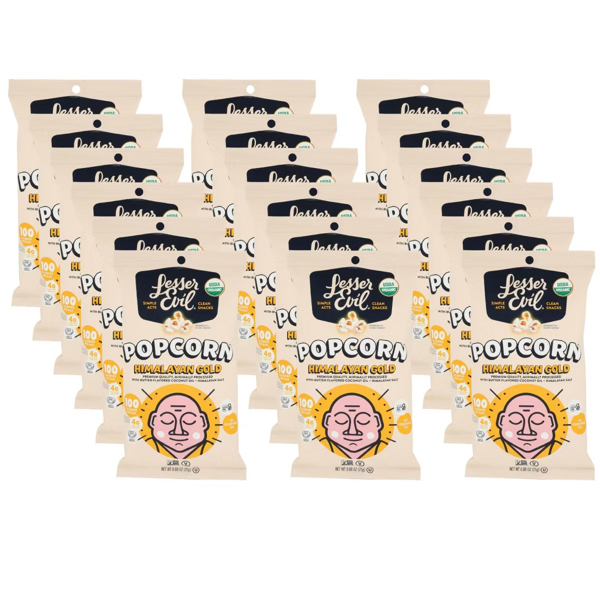 Lesser Evil Organic Popcorn, Himalayan Gold, Pack of 18 -  0.88 Oz