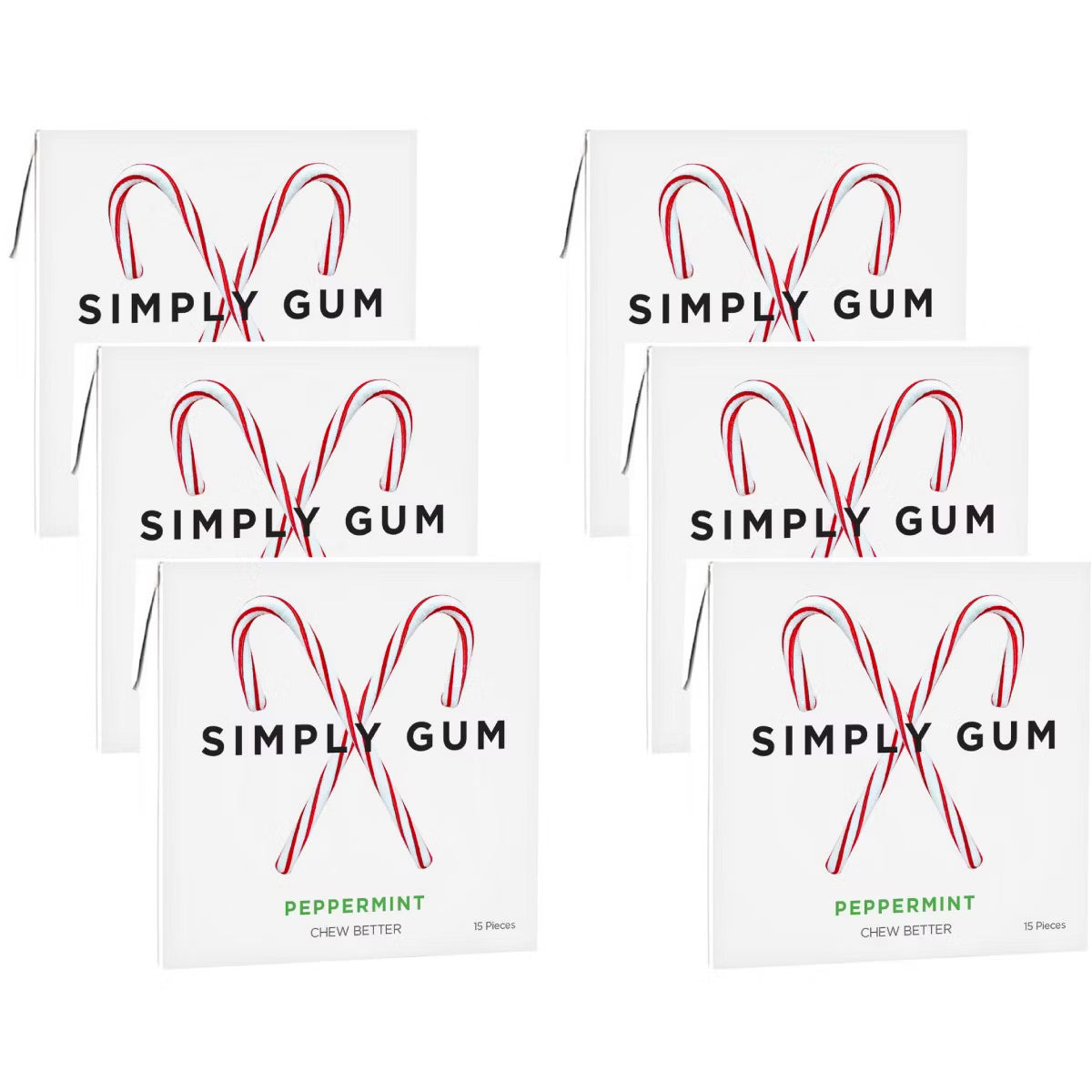 Simply Gum Holiday Peppermint Gum, 15 ct (Pack of 6) - GMO Free