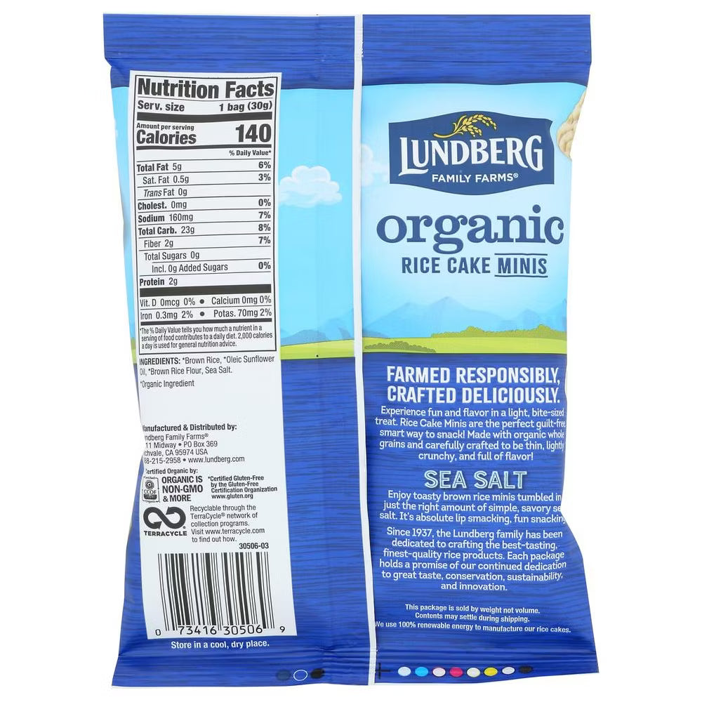 Lundberg Family Farms Mini Sea Salt Rice Cakes, 1 Oz. per Cake, 24-Pack
