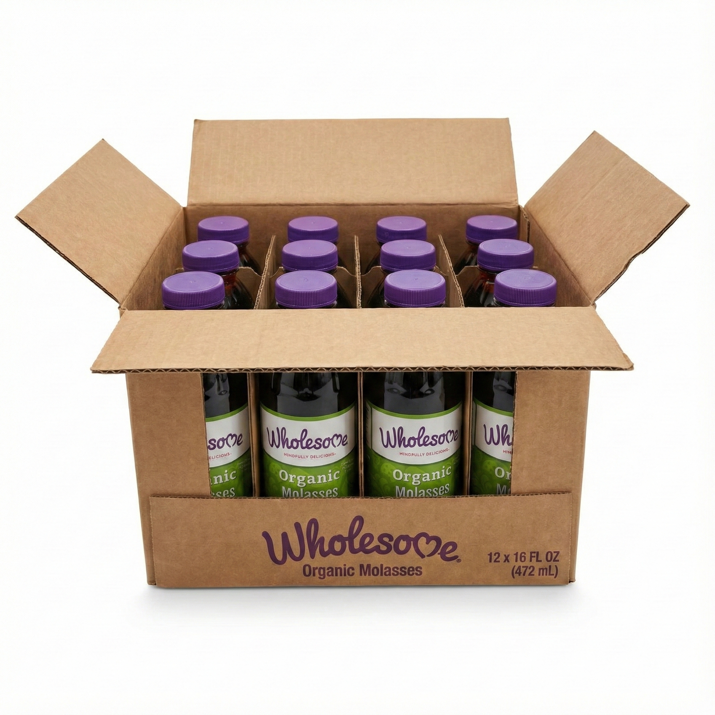 Wholesome Organic Blackstrap Molasses - Unsulphured, 16 oz (Pack of 12) - Rich in Iron & Minerals