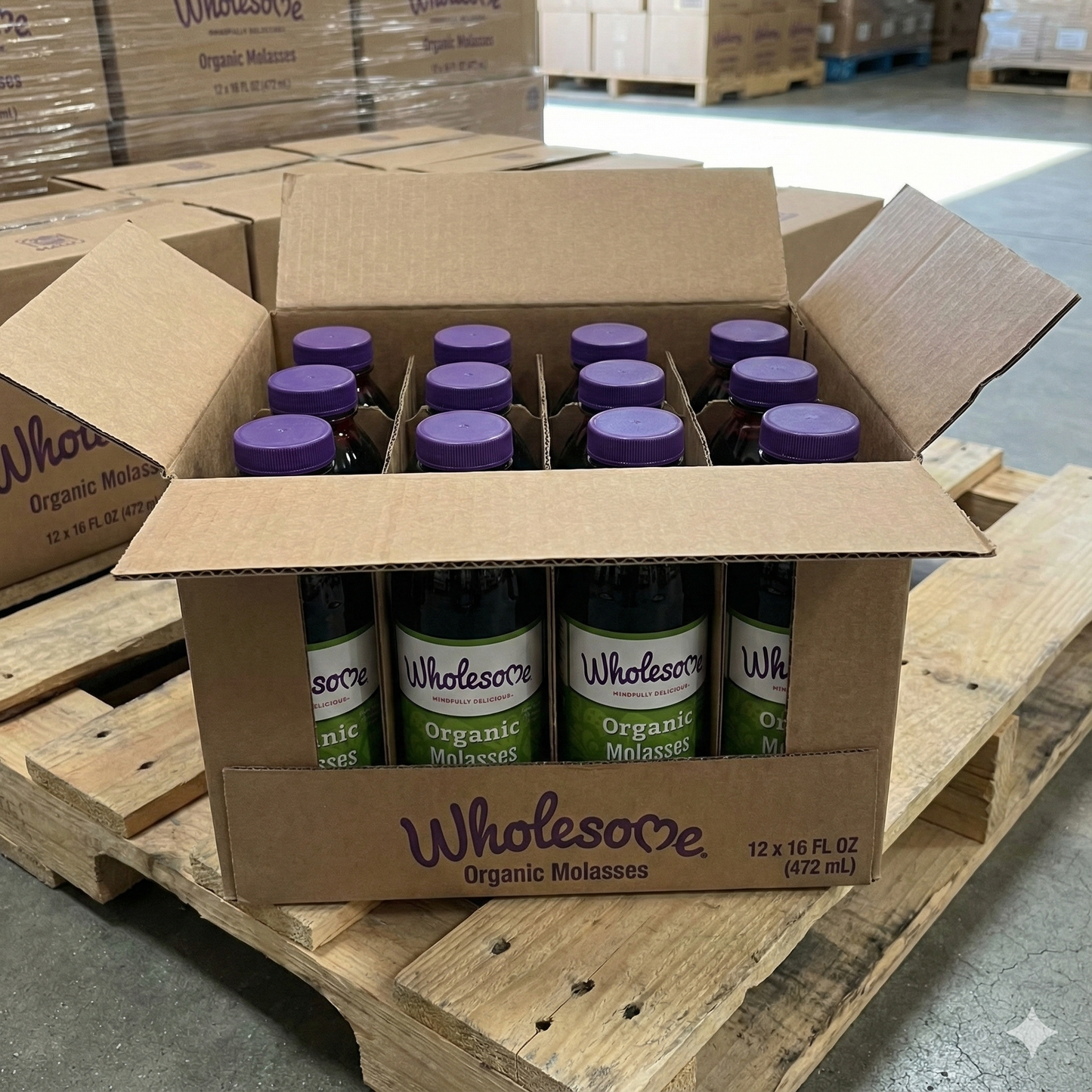 Wholesome Organic Blackstrap Molasses - Unsulphured, 16 oz (Pack of 12) - Rich in Iron & Minerals