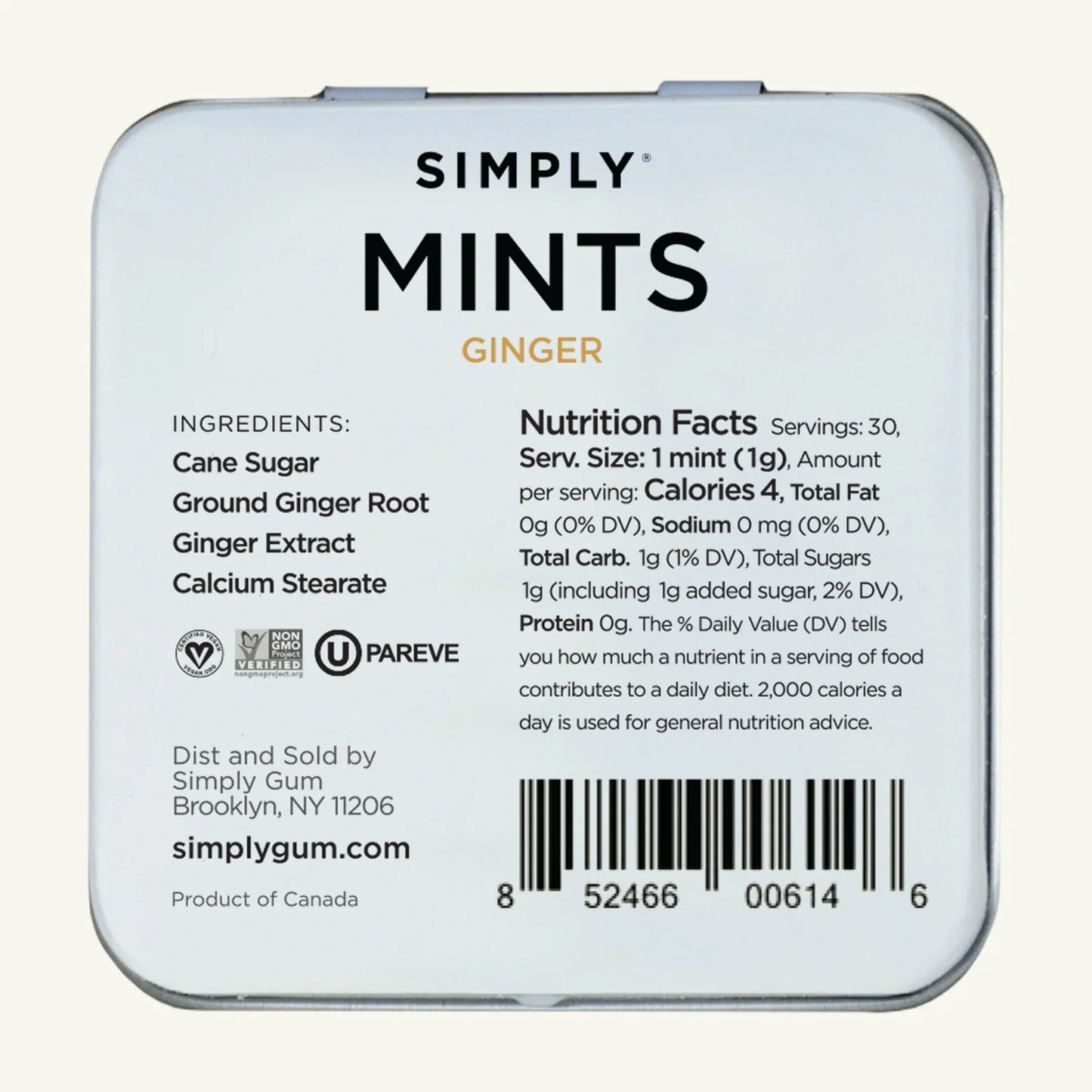 Simply Gum Ginger Mint Chewing Gum, 30 ct, Case of 6