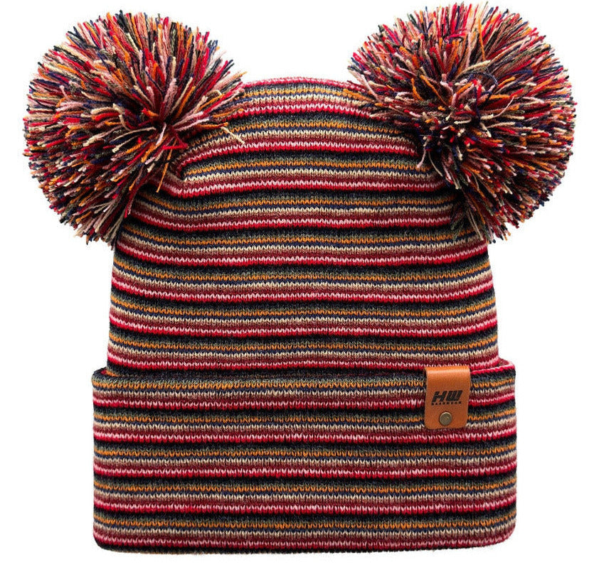 Haakwear Double Pom Pom, H Stitch Beanie, Multi Color Hat