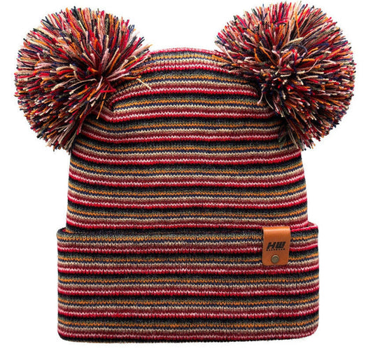 Haakwear Double Pom Pom, H Stitch Beanie, Multi Color Hat