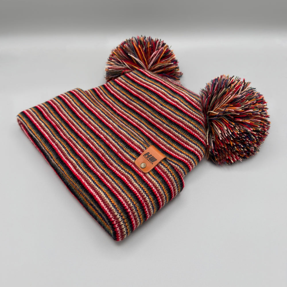 Haakwear Double Pom Pom, H Stitch Beanie, Multi Color Hat