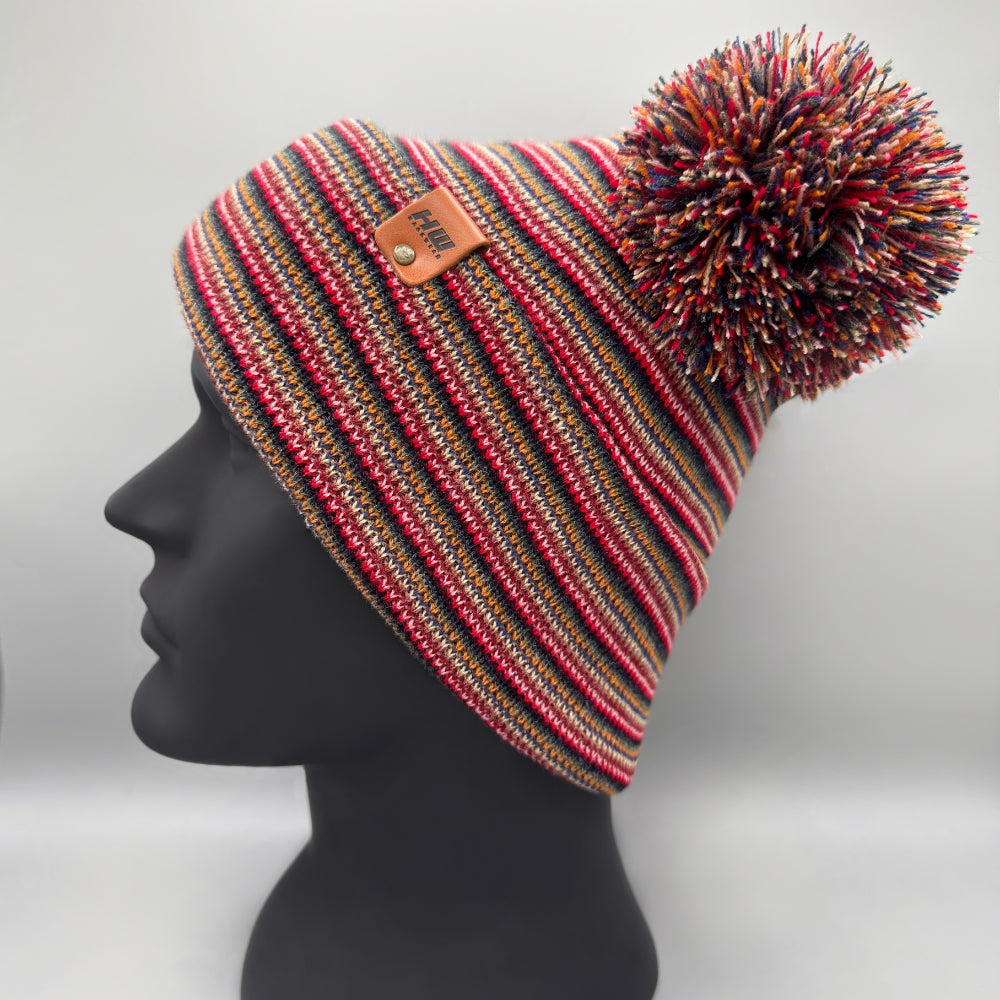 Haakwear Double Pom Pom, H Stitch Beanie, Multi Color Hat