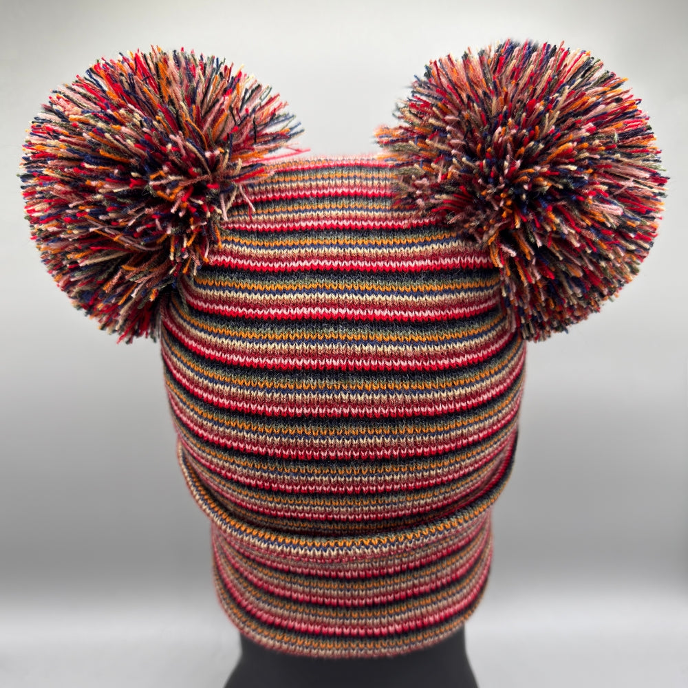 Haakwear Double Pom Pom, H Stitch Beanie, Multi Color Hat