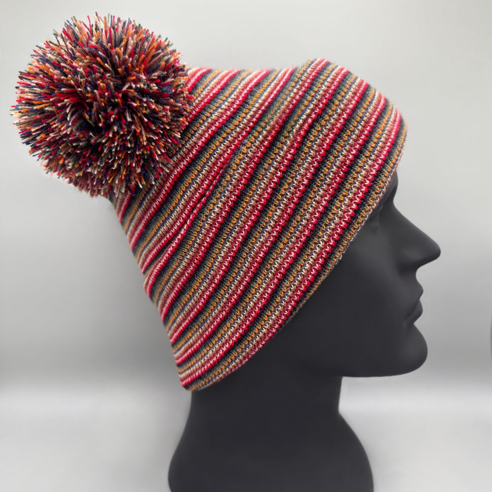 Haakwear Double Pom Pom, H Stitch Beanie, Multi Color Hat