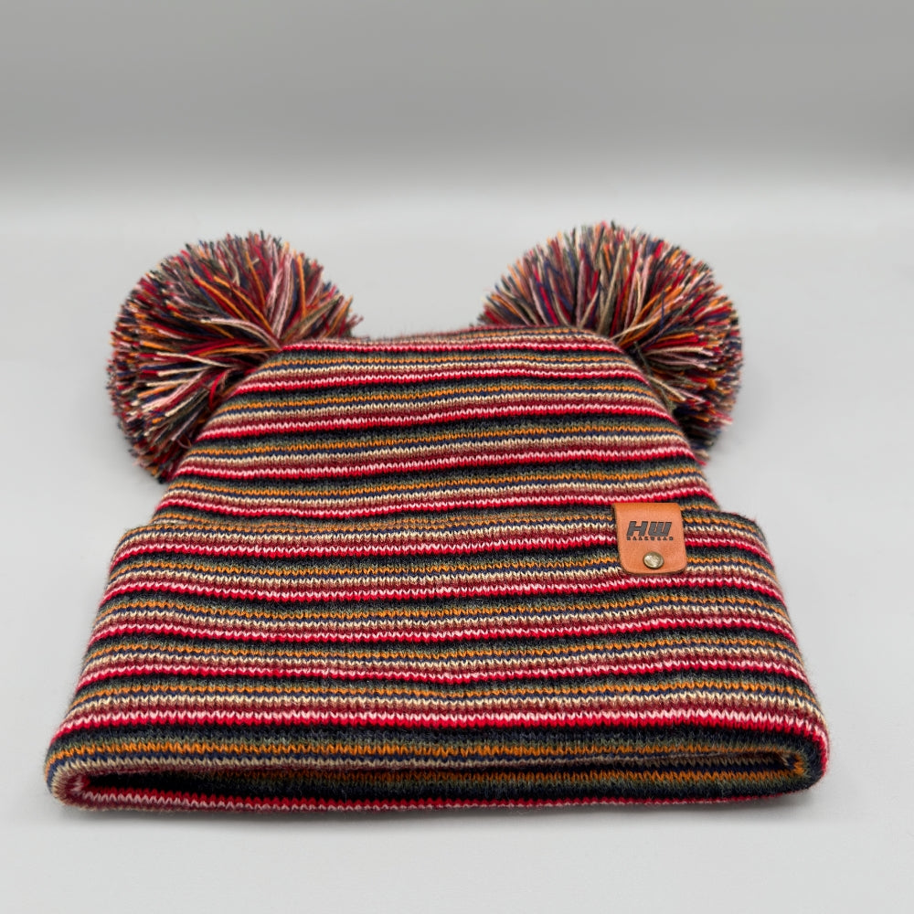 Haakwear Double Pom Pom, H Stitch Beanie, Multi Color Hat