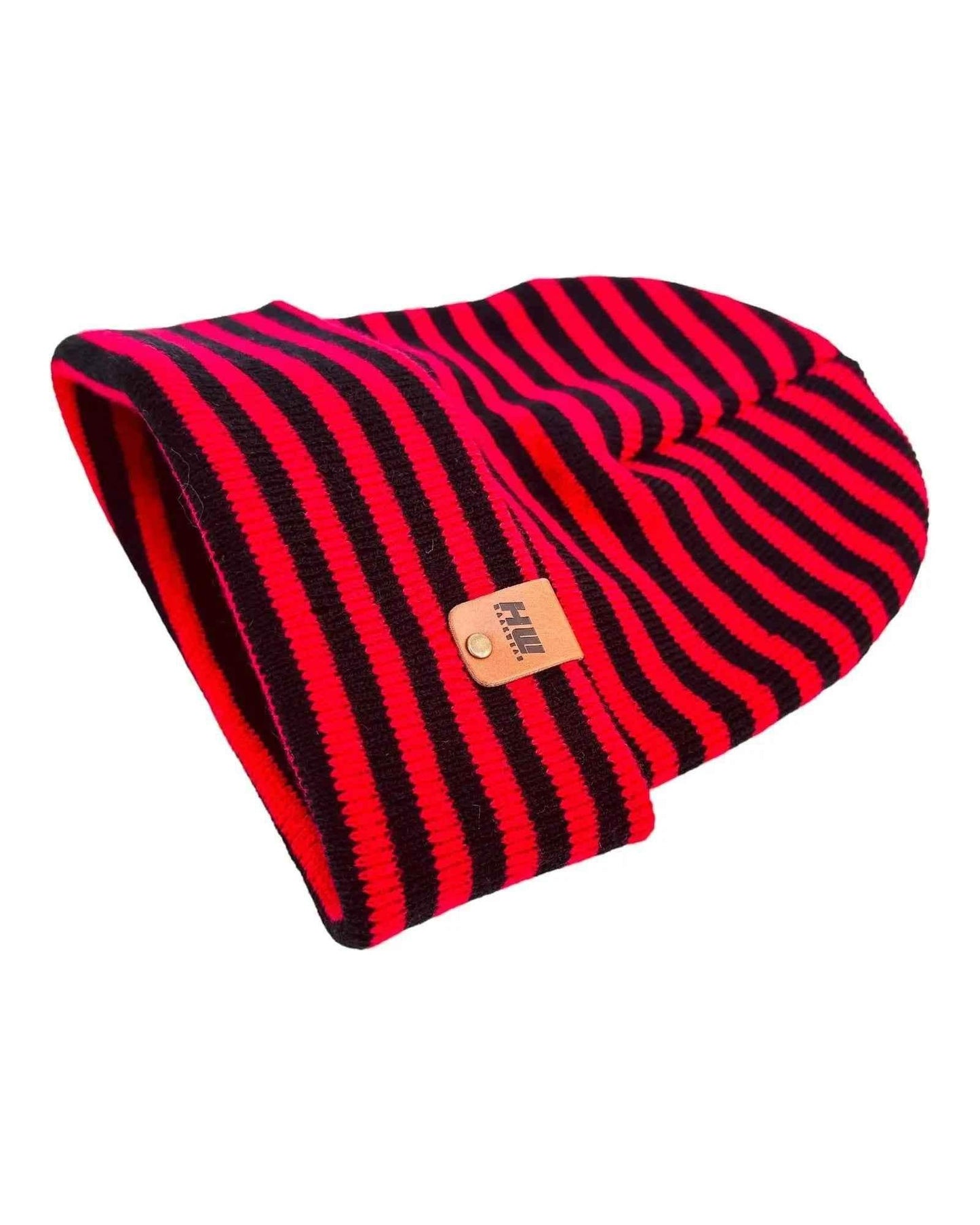 HAAKWEAR Traditional Classic RORO Cuffed Beanie / Hat - Black / Red, Made in USA