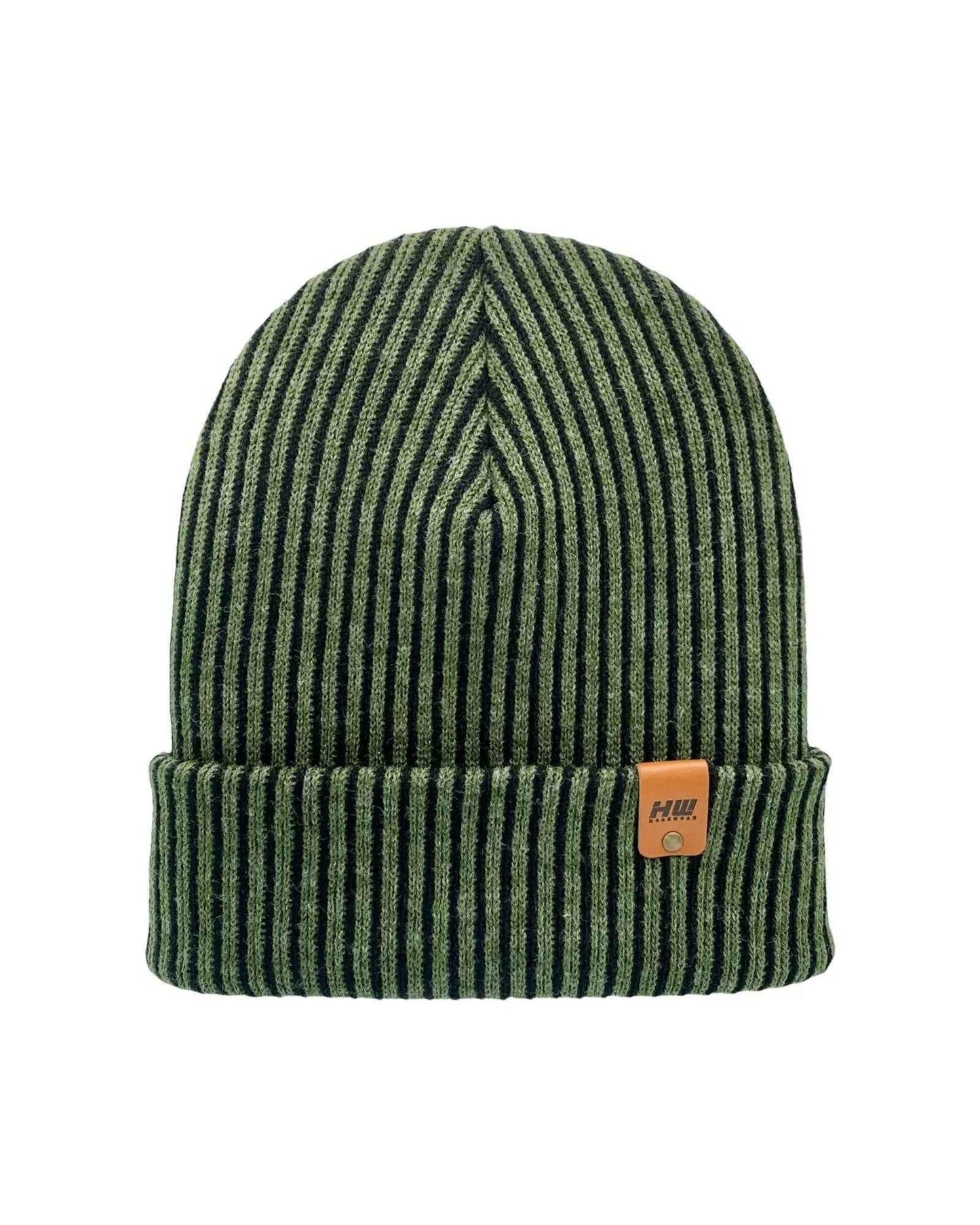 Haakwear Cuffed Wide Ribbed Striped Beanie, Contrast, Black and Green