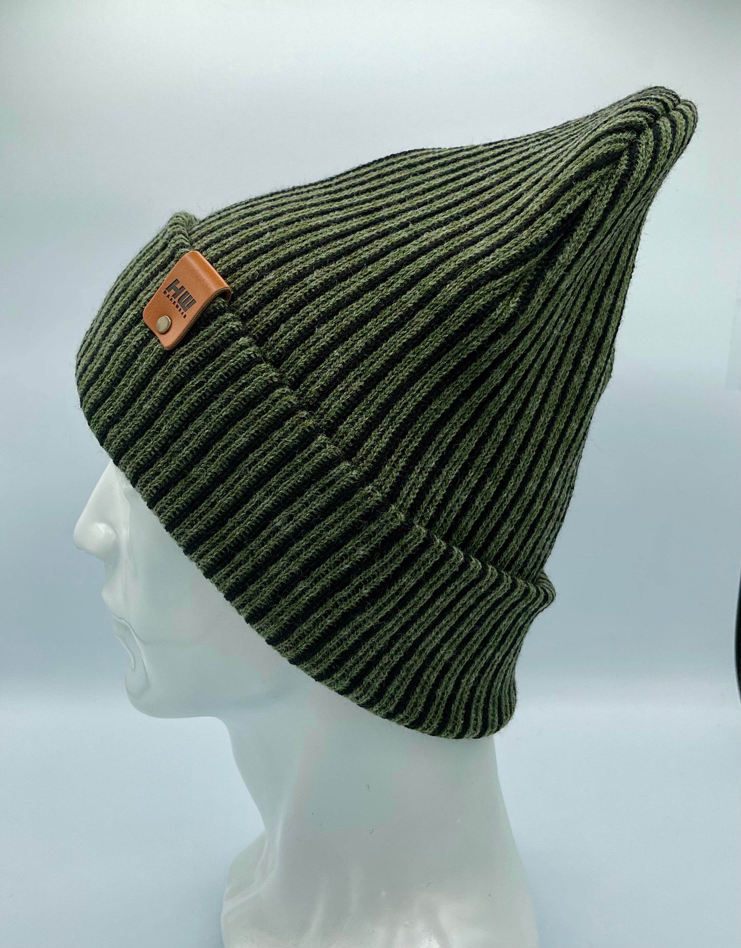Haakwear Cuffed Wide Ribbed Striped Beanie, Contrast, Black and Green