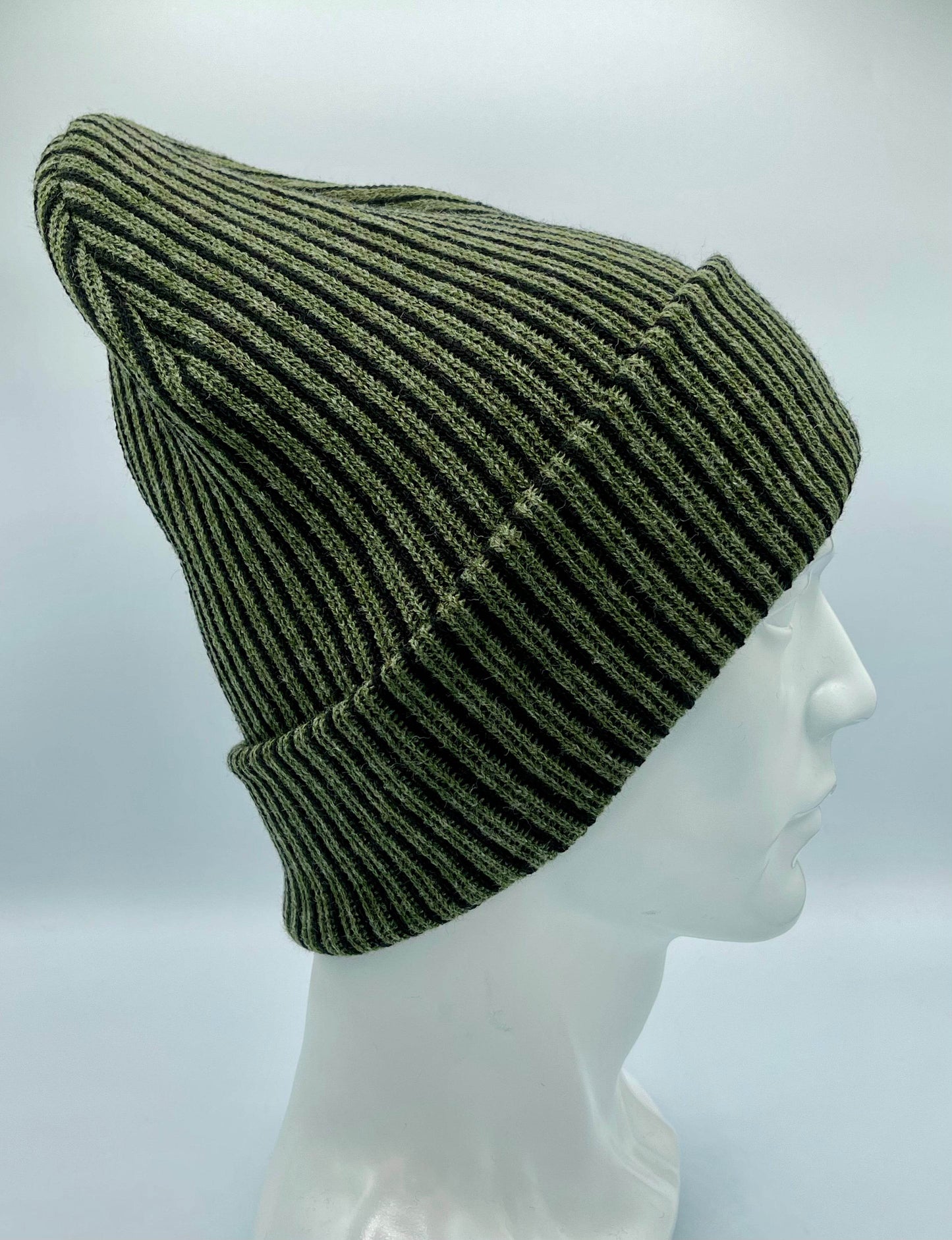 Haakwear Cuffed Wide Ribbed Striped Beanie, Contrast, Black and Green