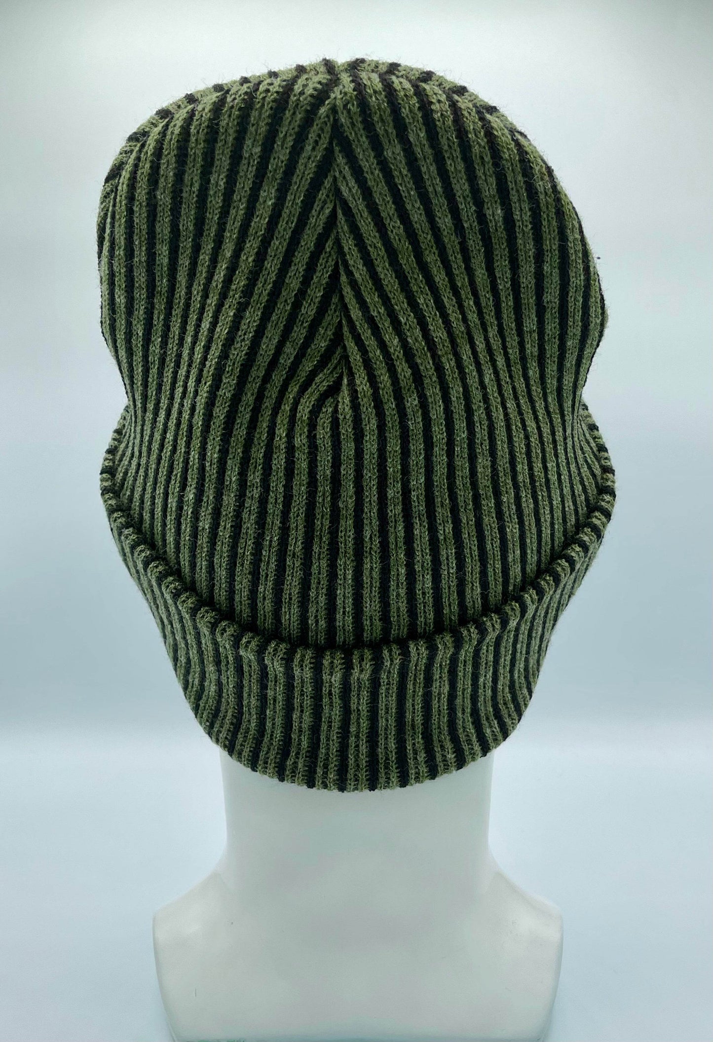 Haakwear Cuffed Wide Ribbed Striped Beanie, Contrast, Black and Green