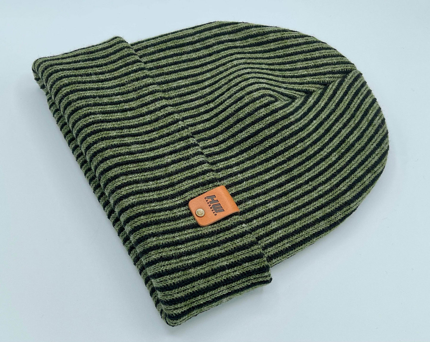 Haakwear Cuffed Wide Ribbed Striped Beanie, Contrast, Black and Green