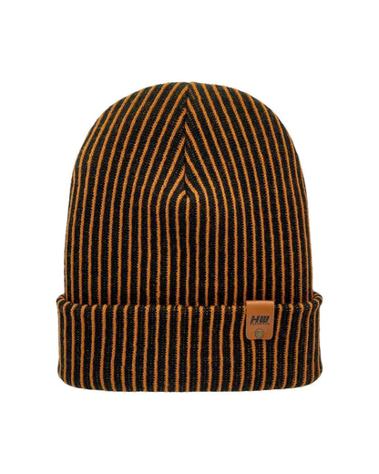 Haakwear Cuffed Wide Ribbed Striped Beanie, Contrast, Black and Orange