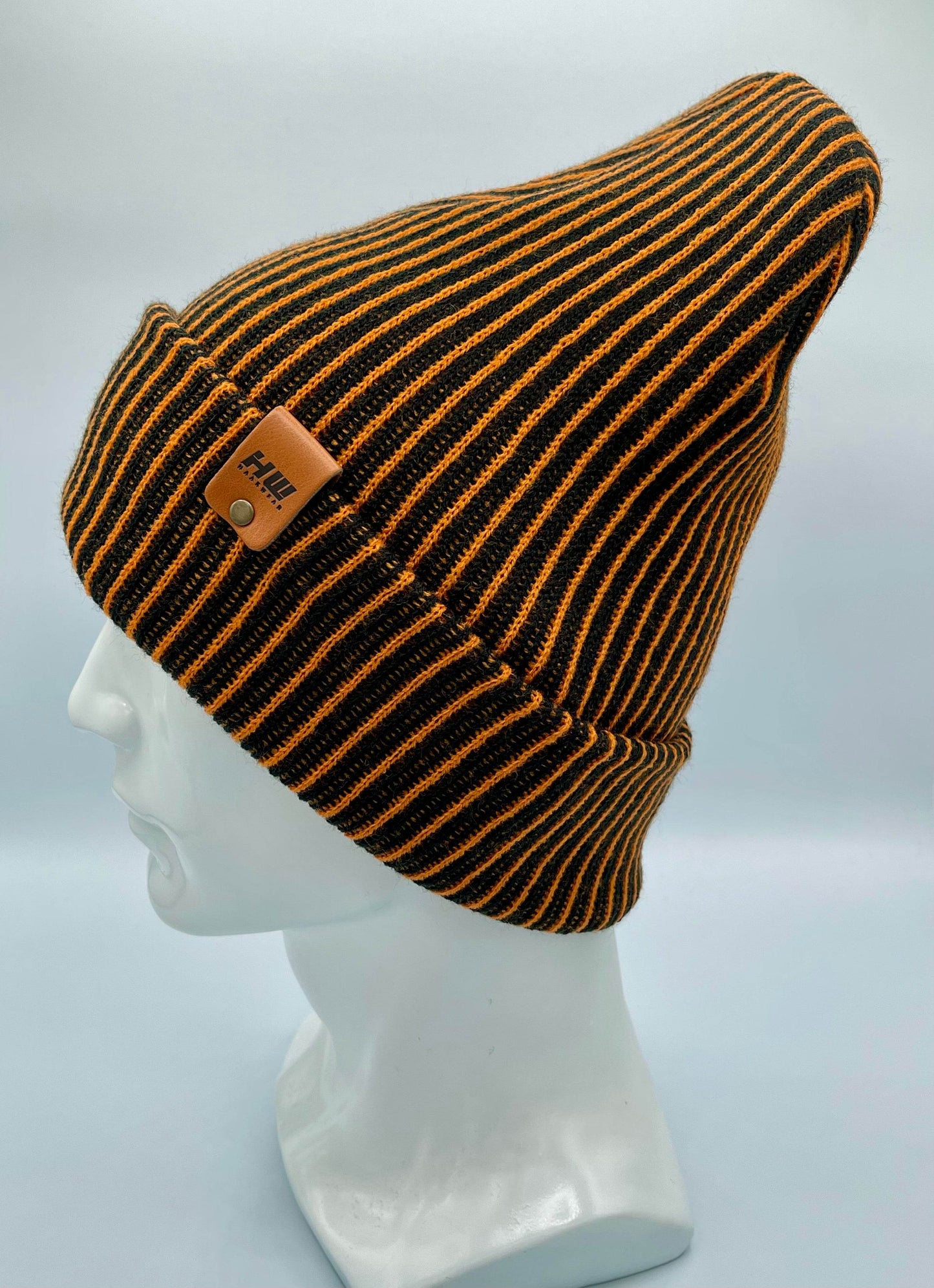 Haakwear Cuffed Wide Ribbed Striped Beanie, Contrast, Black and Orange