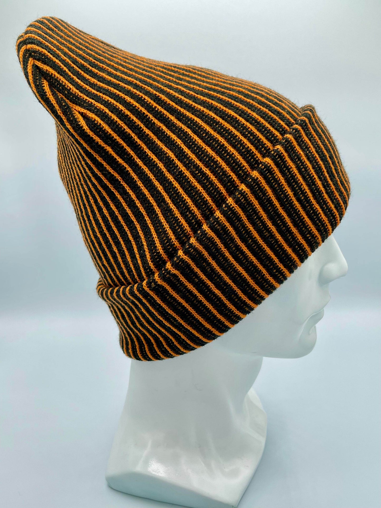 Haakwear Cuffed Wide Ribbed Striped Beanie, Contrast, Black and Orange