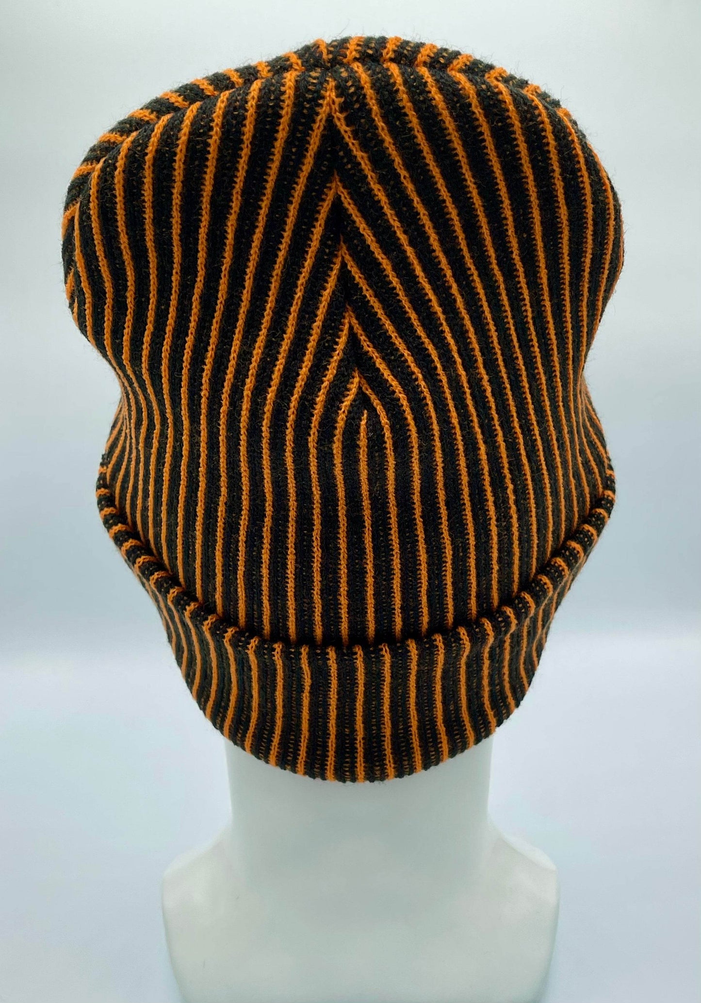 Haakwear Cuffed Wide Ribbed Striped Beanie, Contrast, Black and Orange