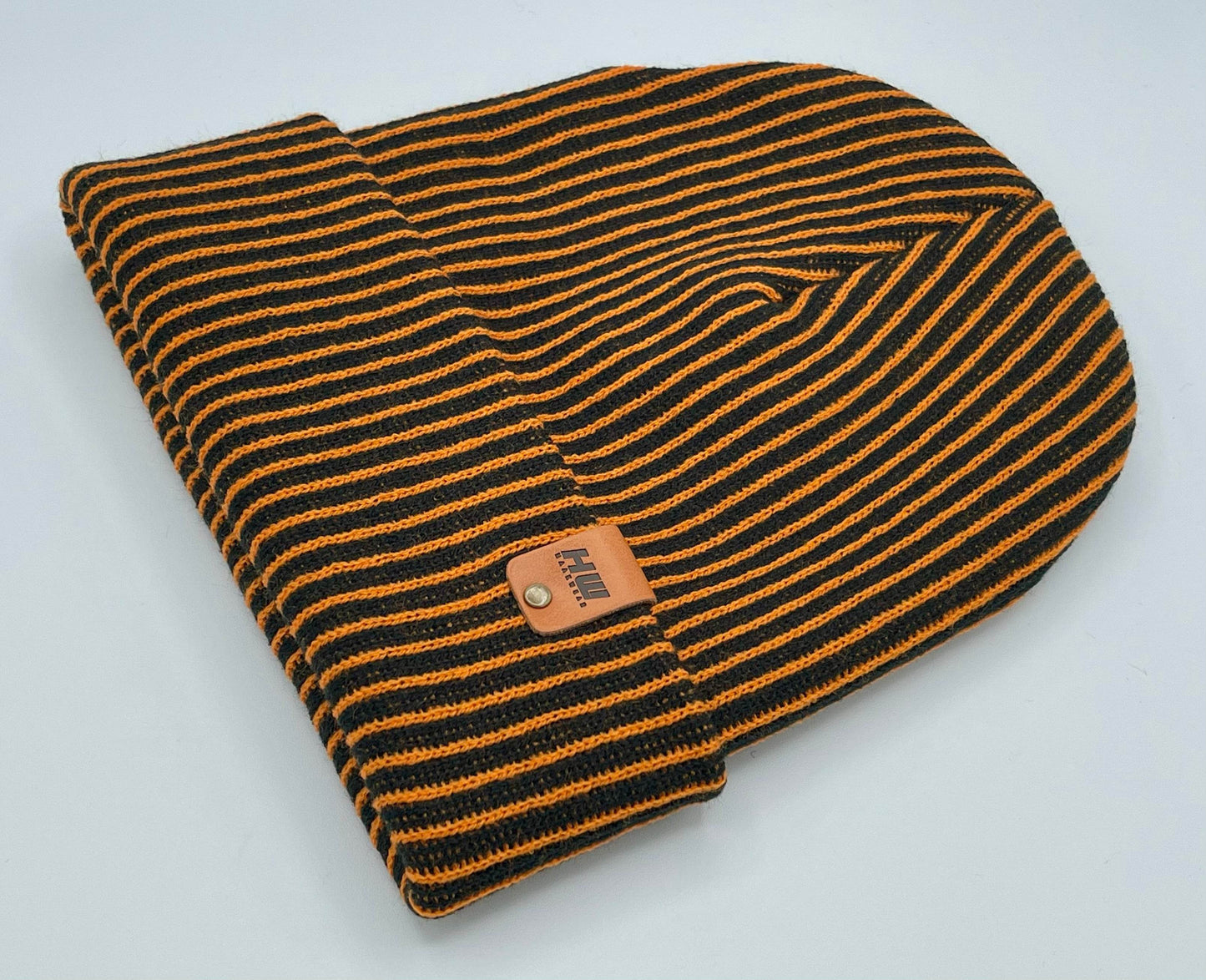 Haakwear Cuffed Wide Ribbed Striped Beanie, Contrast, Black and Orange