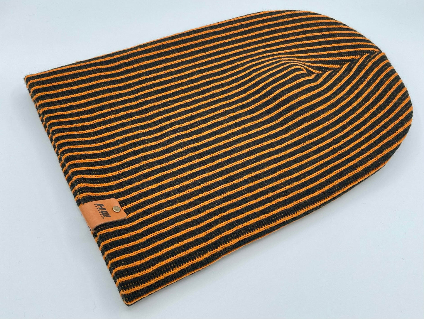 Haakwear Cuffed Wide Ribbed Striped Beanie, Contrast, Black and Orange