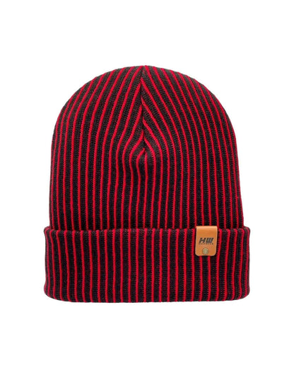 Haakwear Cuffed Wide Ribbed Striped Beanie, Contrast, Black and Red