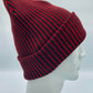 Haakwear Cuffed Wide Ribbed Striped Beanie, Contrast, Black and Red