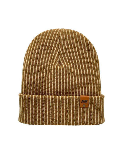 Haakwear Cuffed Wide Ribbed Striped Beanie, Contrast, Beige and Brown