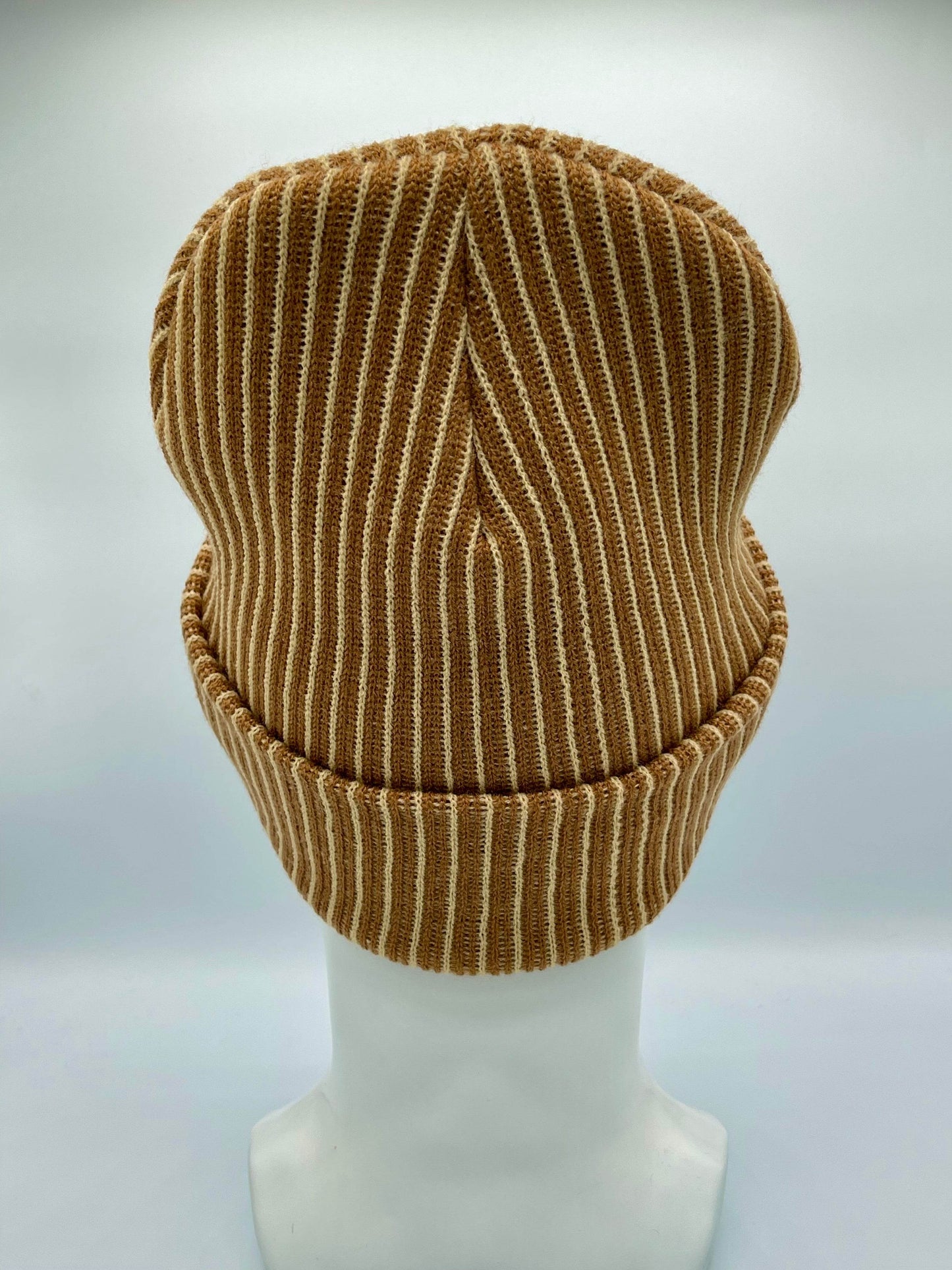 Haakwear Cuffed Wide Ribbed Striped Beanie, Contrast, Beige and Brown