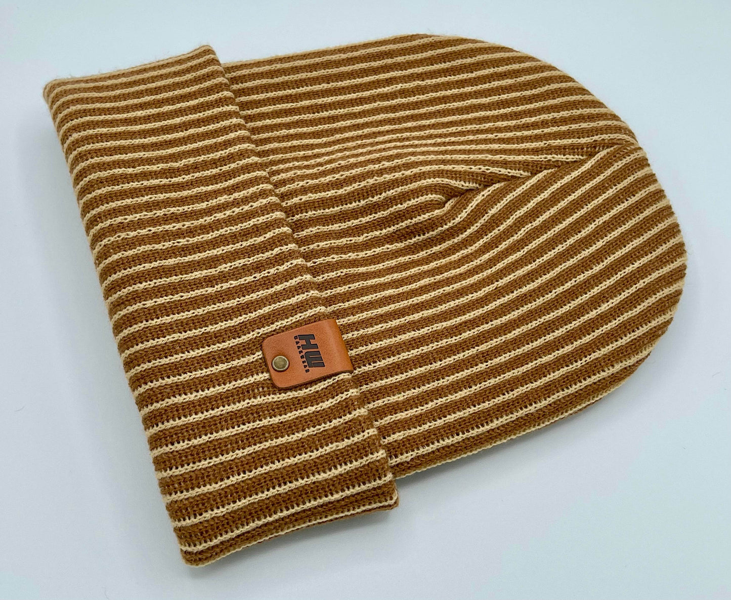 Haakwear Cuffed Wide Ribbed Striped Beanie, Contrast, Beige and Brown